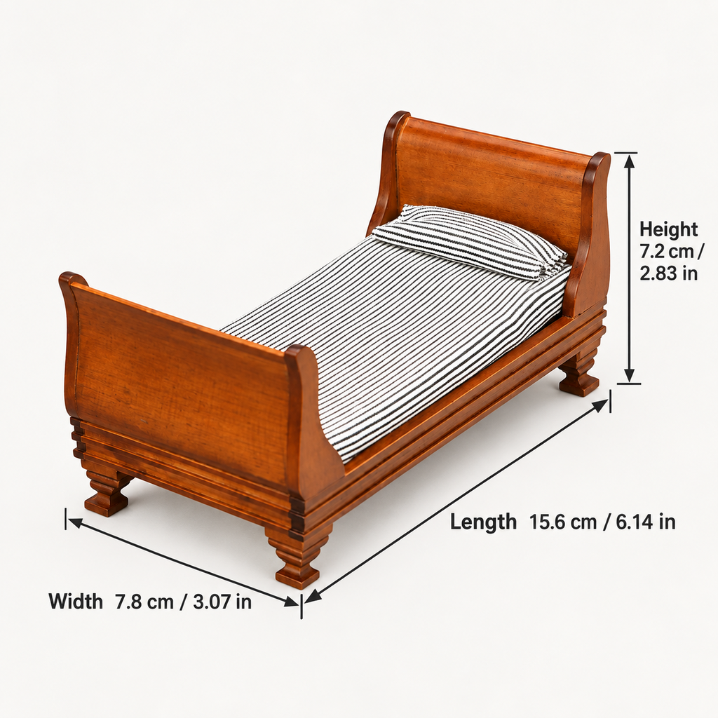 1:12 Chestnut Wooden Single Bed | KOBOONI