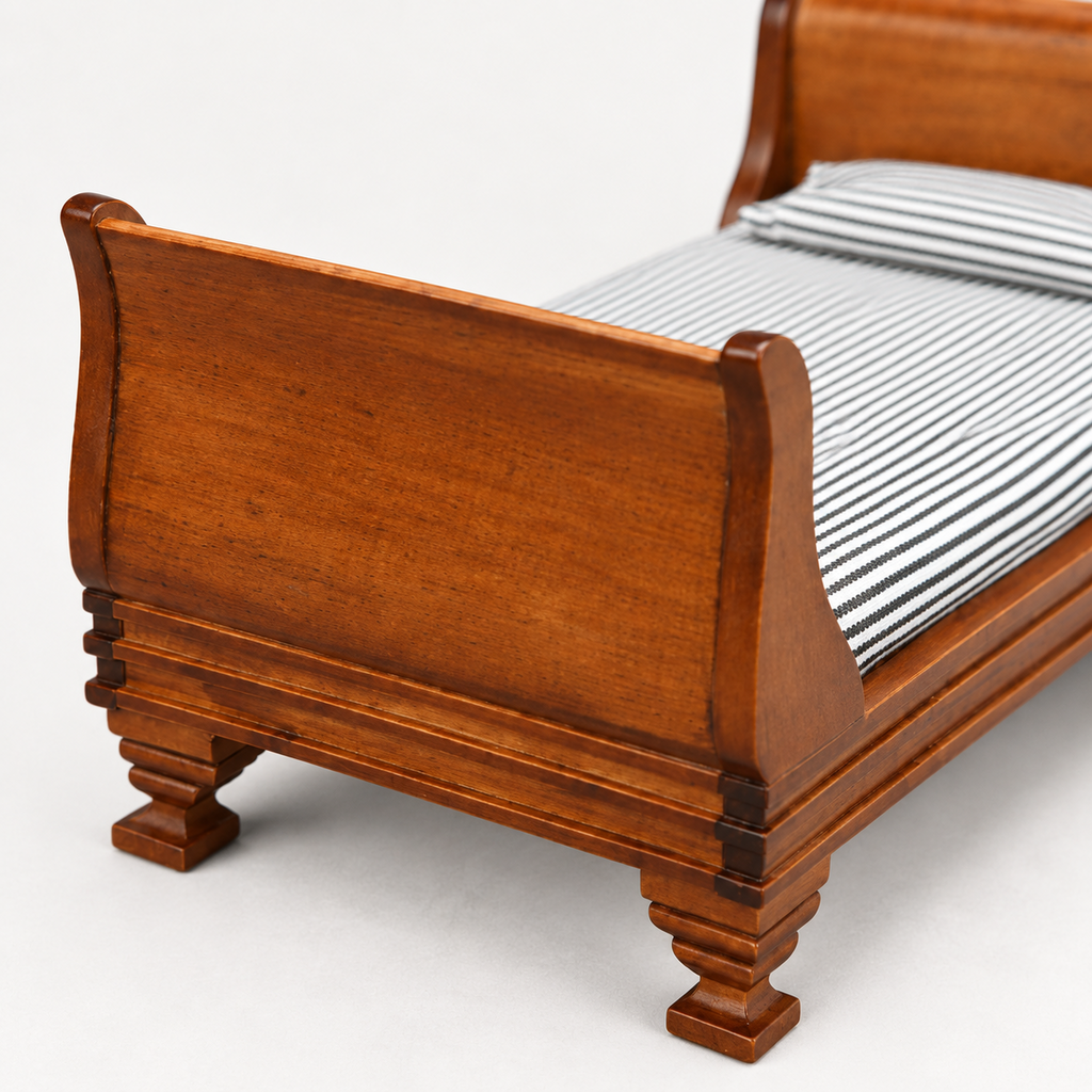 1:12 Chestnut Wooden Single Bed | KOBOONI