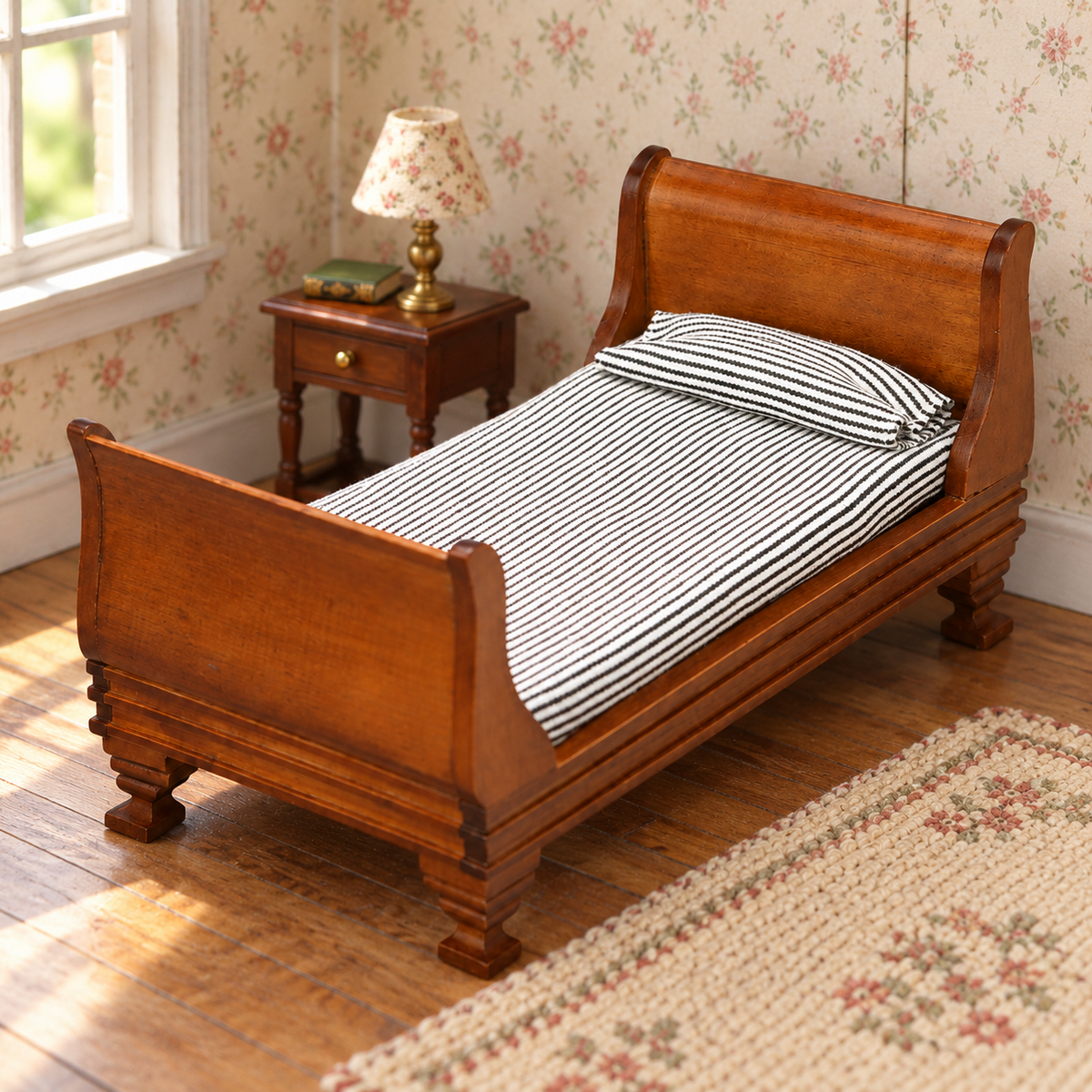1:12 Chestnut Wooden Single Bed | KOBOONI