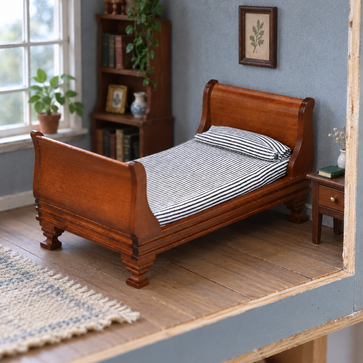 1:12 Chestnut Wooden Single Bed | KOBOONI