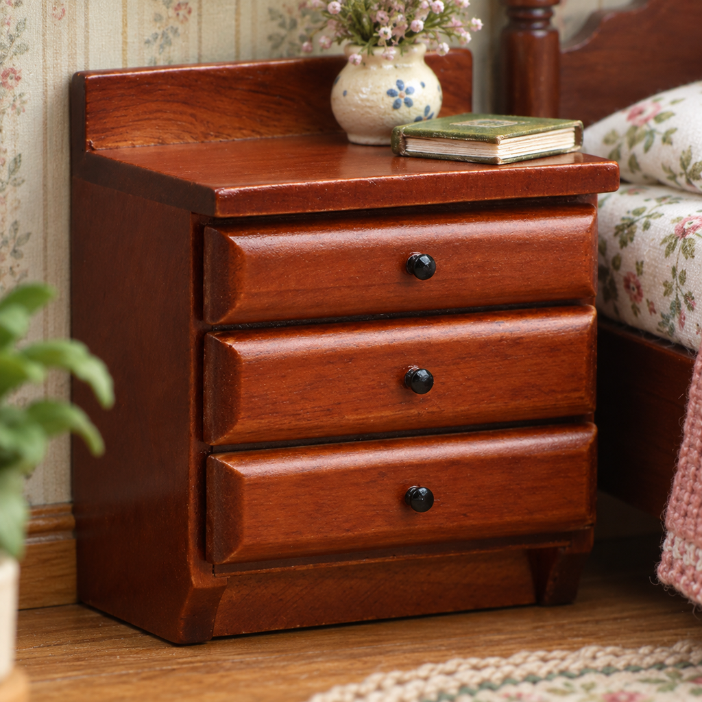 1:12 Wooden Three-Drawer Nightstand