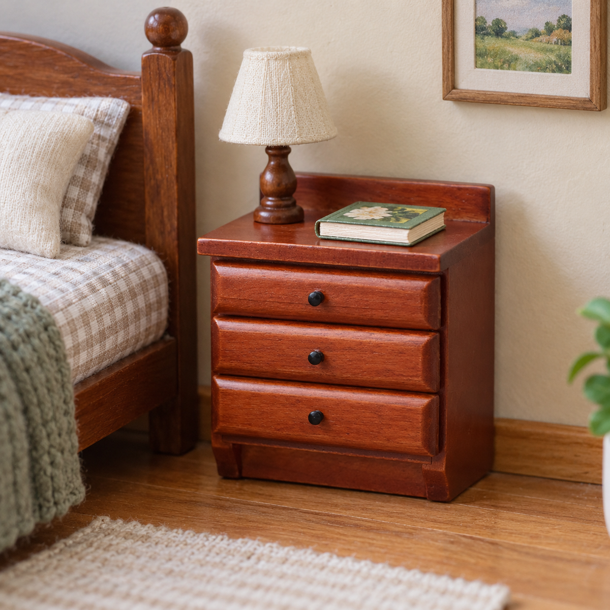1:12 Wooden Three-Drawer Nightstand
