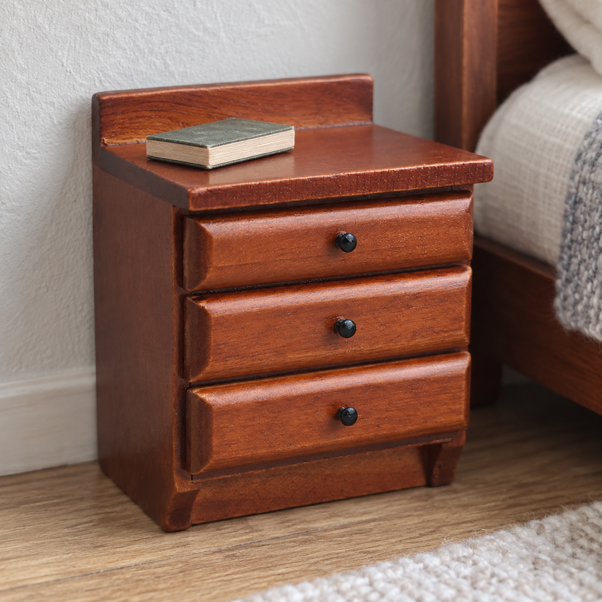 1:12 Wooden Three-Drawer Nightstand