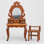 1:12 Wooden Vanity Table & Chair Set – Brown