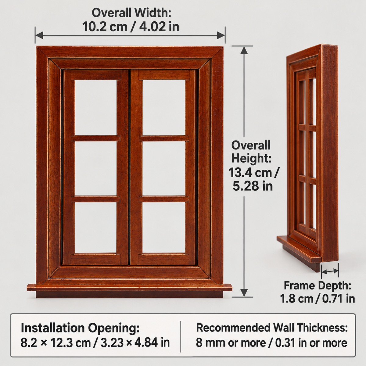 1:12 Chestnut Double Casement Window | KOBOONI · image 5